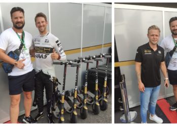 Jezdci týmu Haas F1 jezdí na koloběžkách Xiaomi